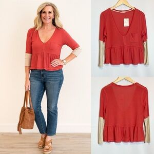 Free People We The Free | Camelia Combo Top V Neck Long Sleeve